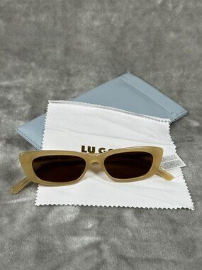 Lu Goldie Taylor Lashaf 03 Gold Rectangle Sunglasses With Case & Cleaning Cloth
